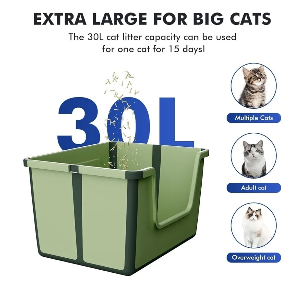 Cat Litter Box Green Foldable Open Top Portable For Travel - Picture 2 of 6